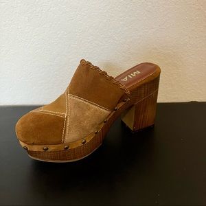 SINGLE SHOE MIA Patty suede patchwork heeled clog 6.5